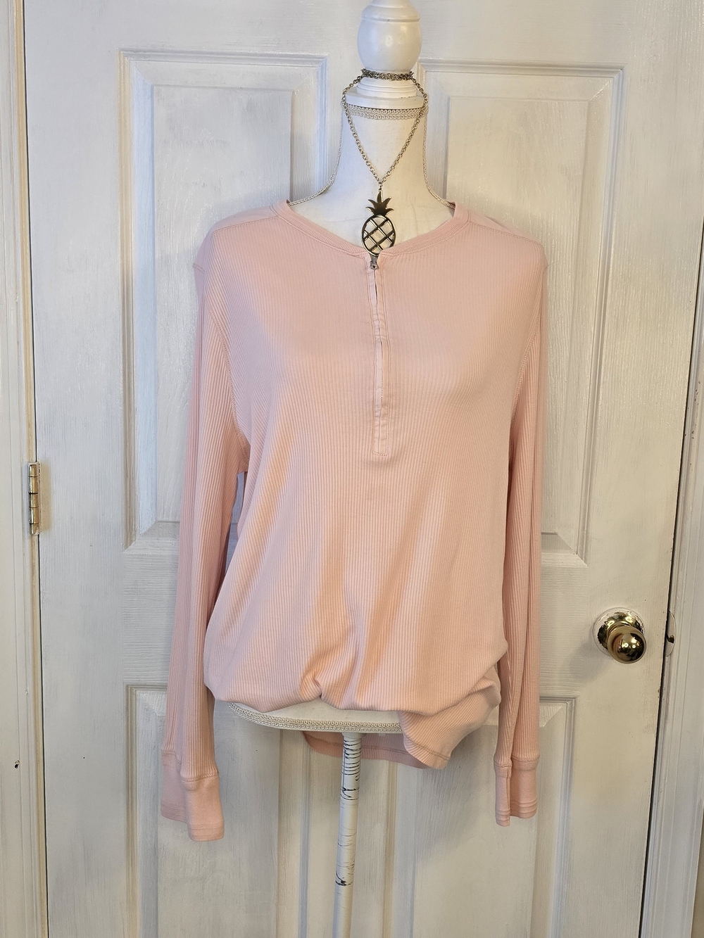 Lauren Ralph Lauren Light Pink Ribbed 3x Long-Sleeve Top Plus Size 100% Cotton